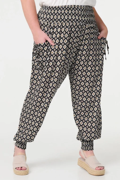 Mosaic Print Shirred Harem Pants