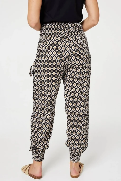 Mosaic Print Shirred Harem Pants