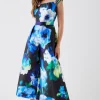 Multi Strap Mesh Insert Printed Twill Jumpsuit