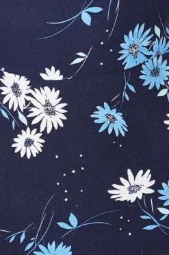Navy Floral Ruffle Strappy Bardot Midi Dress