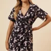 Navy Floral Wrap Mini  Dress