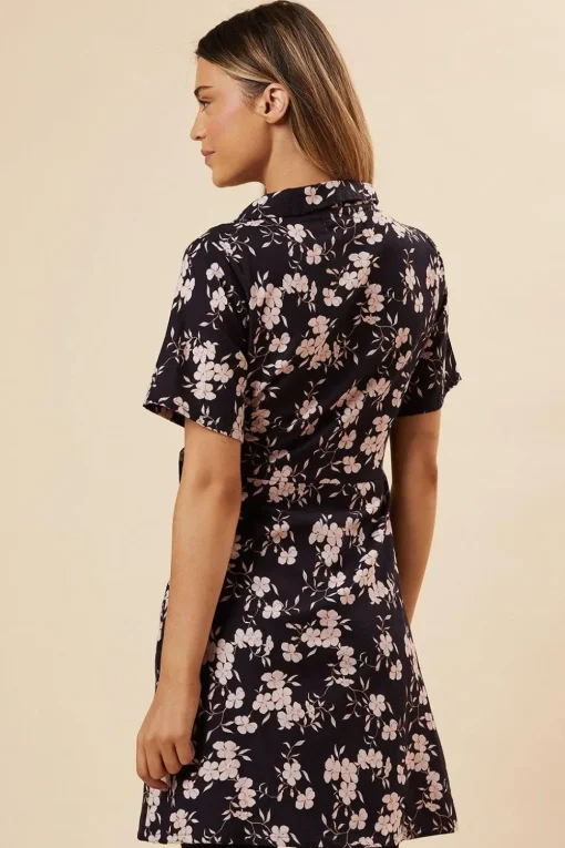 Navy Floral Wrap Mini  Dress