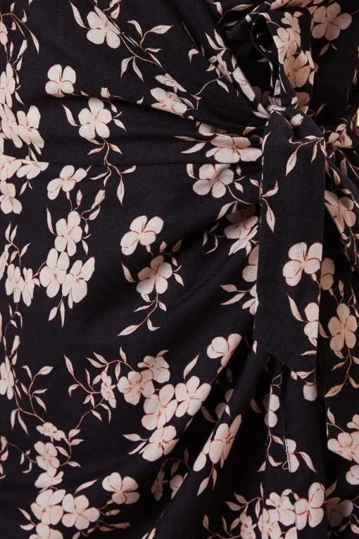 Navy Floral Wrap Mini  Dress