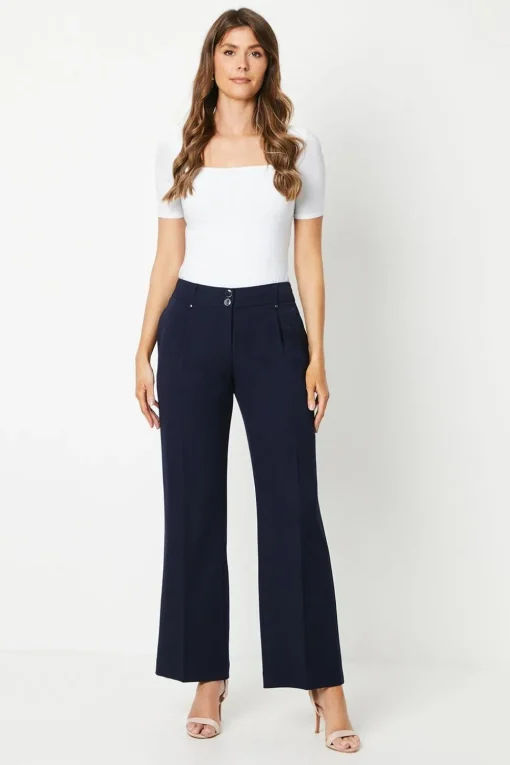 Navy Smart Wide Leg Trousers