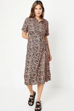 Neutral Spot Drape Shirt Dress