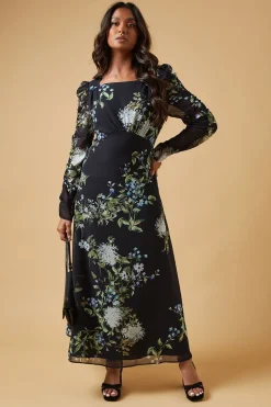 Occasion Abstract Floral Ruched Sleeve Midaxi Dress