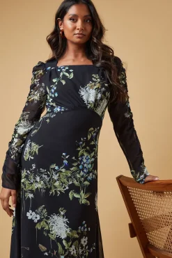 Occasion Abstract Floral Ruched Sleeve Midaxi Dress