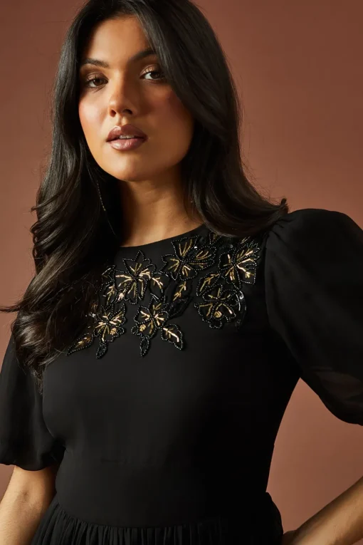 Occasion Embellished Pleated Maxi Dress