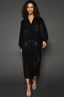 Occasion Embellished Sequin Midi Shirt Dress