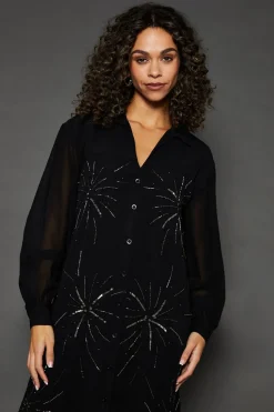 Occasion Embellished Sequin Midi Shirt Dress