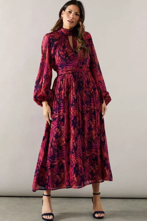 Occasion Feather Tie Back Midi Dress
