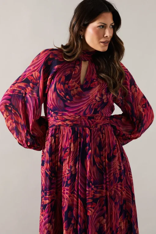 Occasion Feather Tie Back Midi Dress