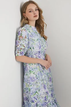 Occasion Floral Lace Button Through Midi Dress