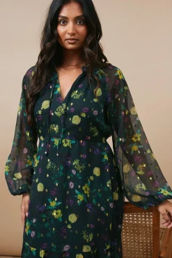 Occasion Floral Metallic Spot Tiered Midaxi Dress