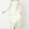 Occasion Floral Organza Cold Shoulder Midi Dress