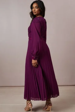 Occasion Floral Organza Pleated Midi Dress