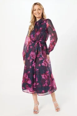 Occasion Floral Organza Shirt Midi Dress