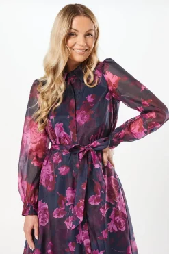 Occasion Floral Organza Shirt Midi Dress