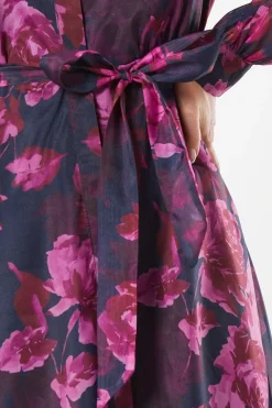 Occasion Floral Organza Shirt Midi Dress