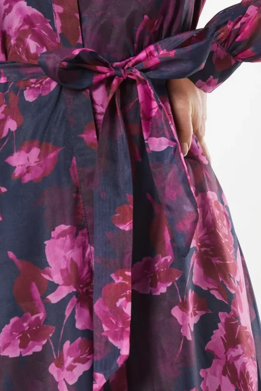 Occasion Floral Organza Shirt Midi Dress