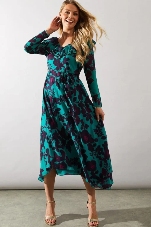 Occasion Floral Ruffle Midi Dress