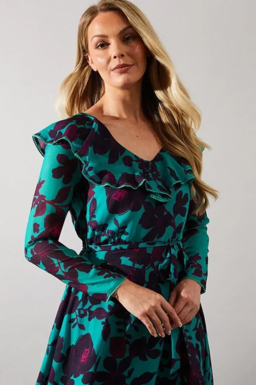 Occasion Floral Ruffle Midi Dress