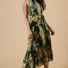 Occasion Floral Stripe Pleated Midi Dress
