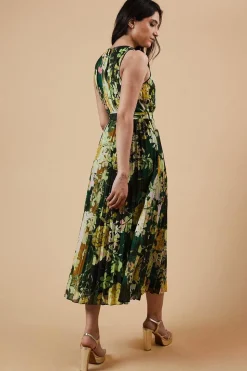 Occasion Floral Stripe Pleated Midi Dress