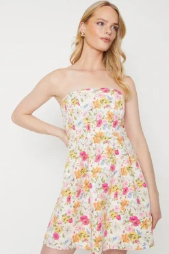 Occasion Floral Twill Strapless Mini Dress