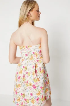 Occasion Floral Twill Strapless Mini Dress