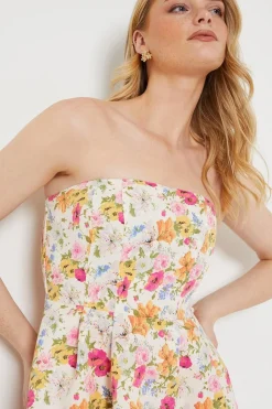 Occasion Floral Twill Strapless Mini Dress