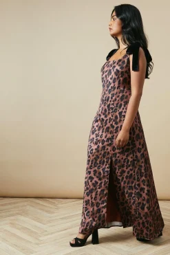 Occasion Leopard Velvet Tie Maxi Dress