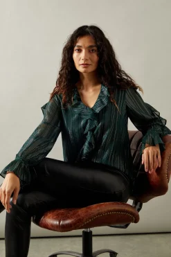 Occasion Ruffle Detail Metallic Blouse