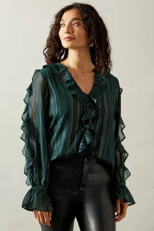 Occasion Ruffle Detail Metallic Blouse