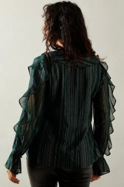 Occasion Ruffle Detail Metallic Blouse