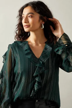 Occasion Ruffle Detail Metallic Blouse