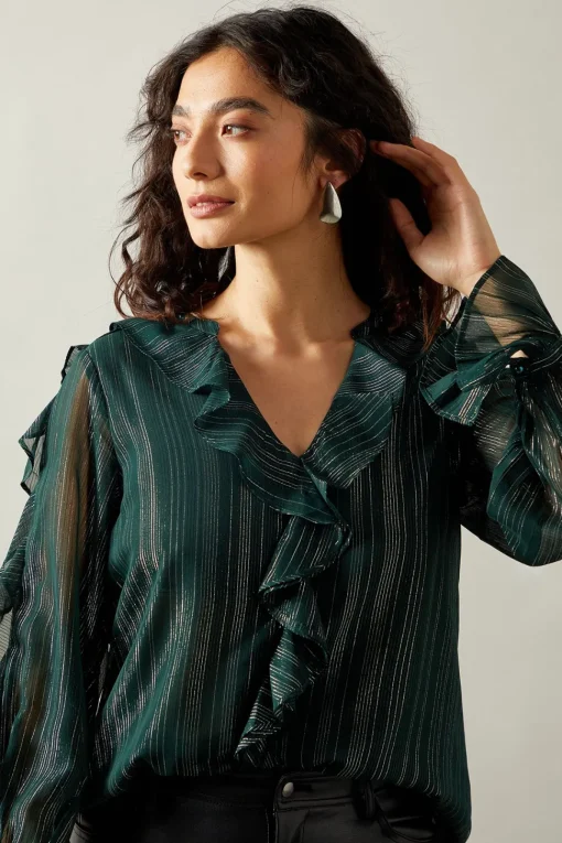 Occasion Ruffle Detail Metallic Blouse