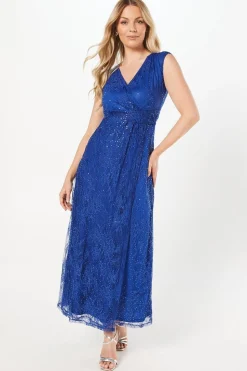 Occasion Sequin Lace Wrap Maxi Dress