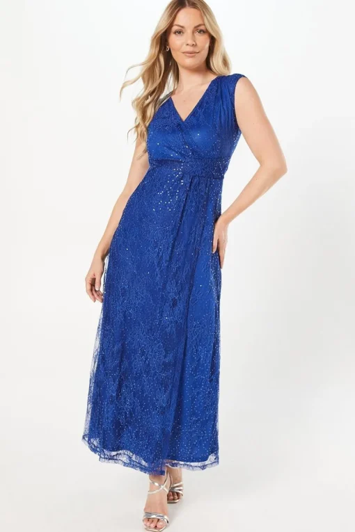 Occasion Sequin Lace Wrap Maxi Dress