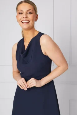 Occasion Tailored Cowl Neck Formal Midi Dress