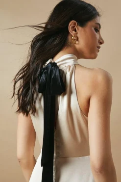 Occasion Velvet Tie Halterneck Midaxi Dress