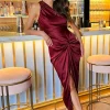 One Shoulder Knot Detail Satin Midi Dress
