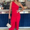 One Shoulder Knot Skirt Midi Dress