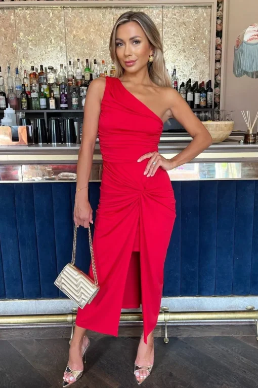 One Shoulder Knot Skirt Midi Dress