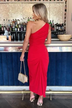 One Shoulder Knot Skirt Midi Dress