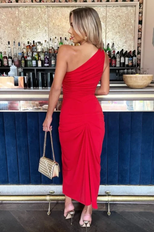 One Shoulder Knot Skirt Midi Dress