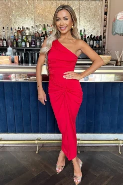 One Shoulder Knot Skirt Midi Dress
