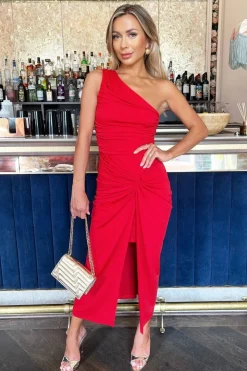 One Shoulder Knot Skirt Midi Dress