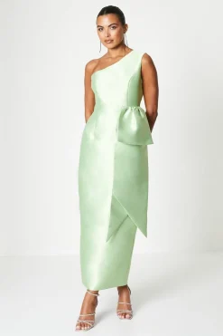 One Shoulder Statement Bow Twill Column Dress