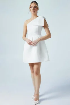 One Shoulder Statement Bow Bridal Mini Dress